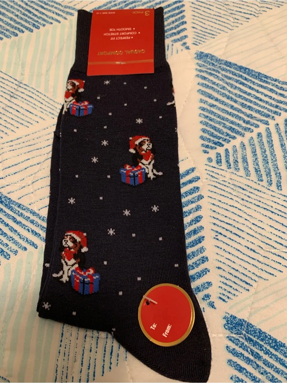 Perry Ellis Men's Navy Novelty, Blue Striped & Black Dress Socks - Pack of 3